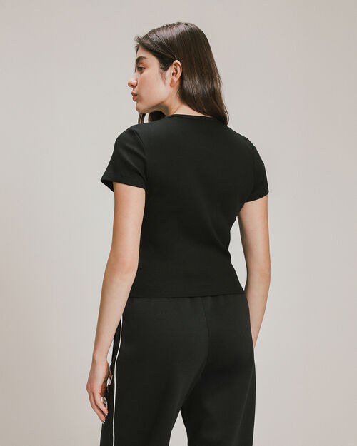 Top Negro Rib Manga Corta